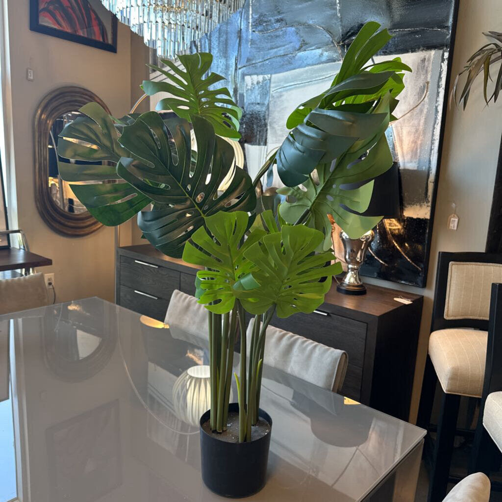 Faux Monstera In Black Pot - 42"
