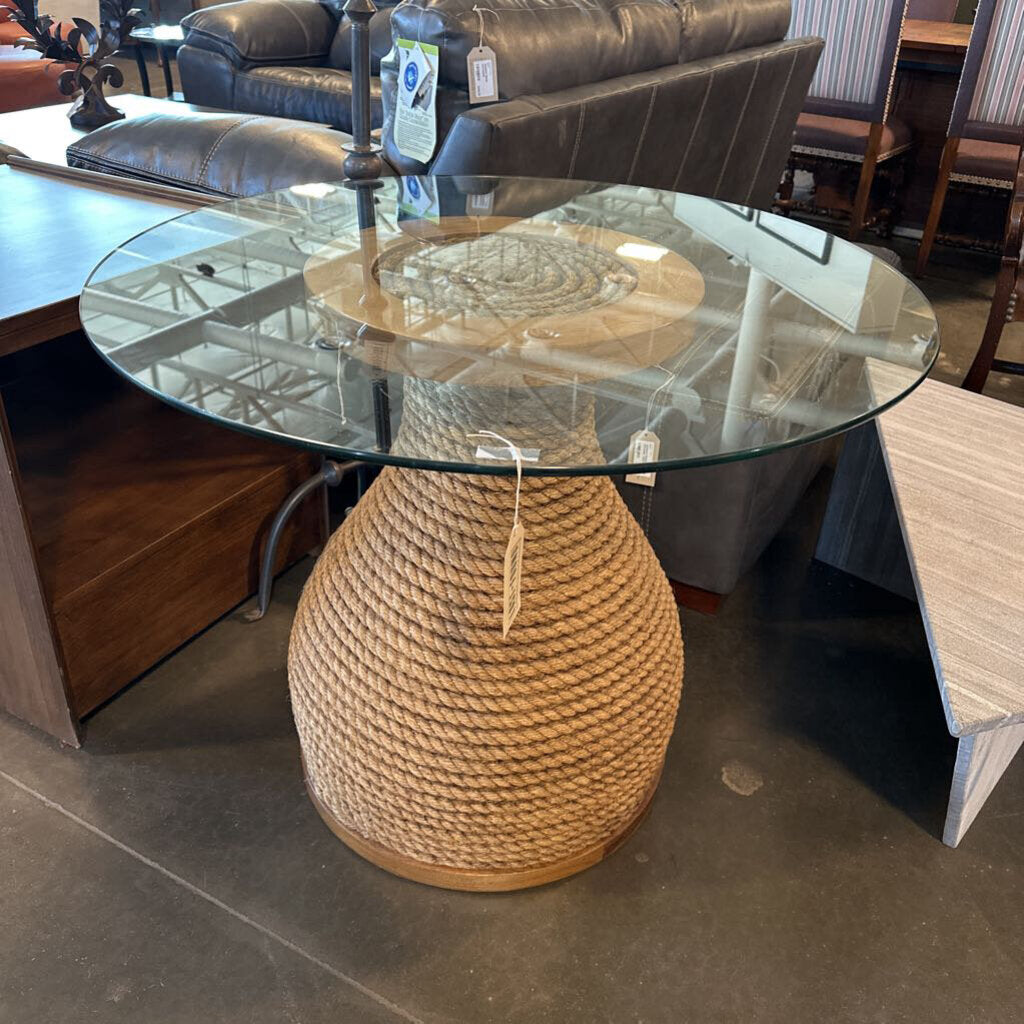 Round Glass Top Twine Wrapped Base Table - 35.5X29.5