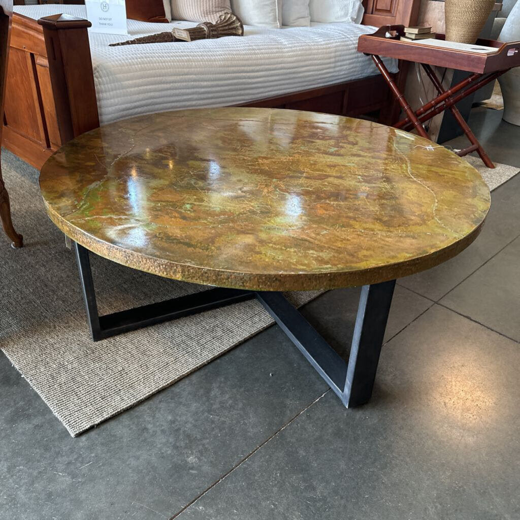 Copper Coffee Table W/ Metal Base - 48X18.5