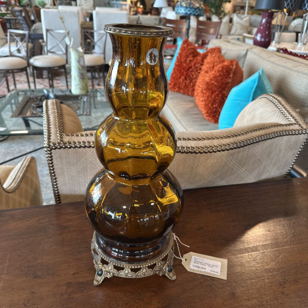 Castilian Amber Metal Base Vase - 6X18