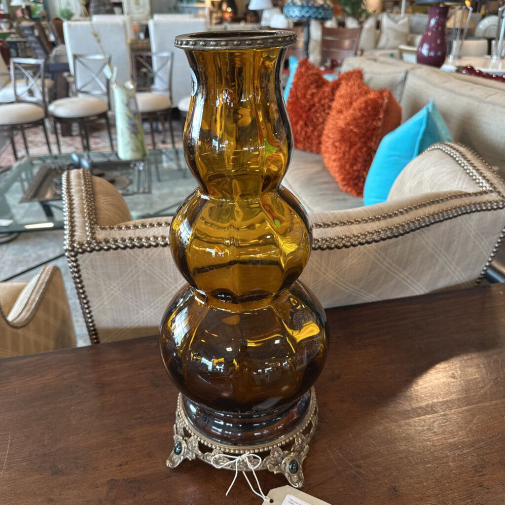 Castilian Amber Metal Base Vase - 6X18