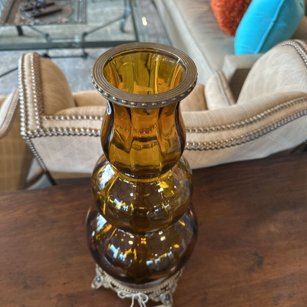 Castilian Amber Metal Base Vase - 6X18