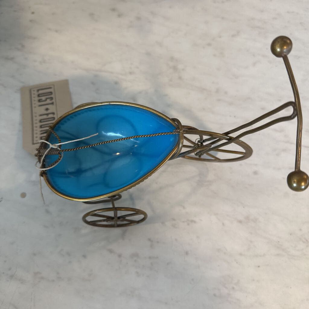 Vintage Bicycle W/ French Blue Glass Basket - 7X4X6H