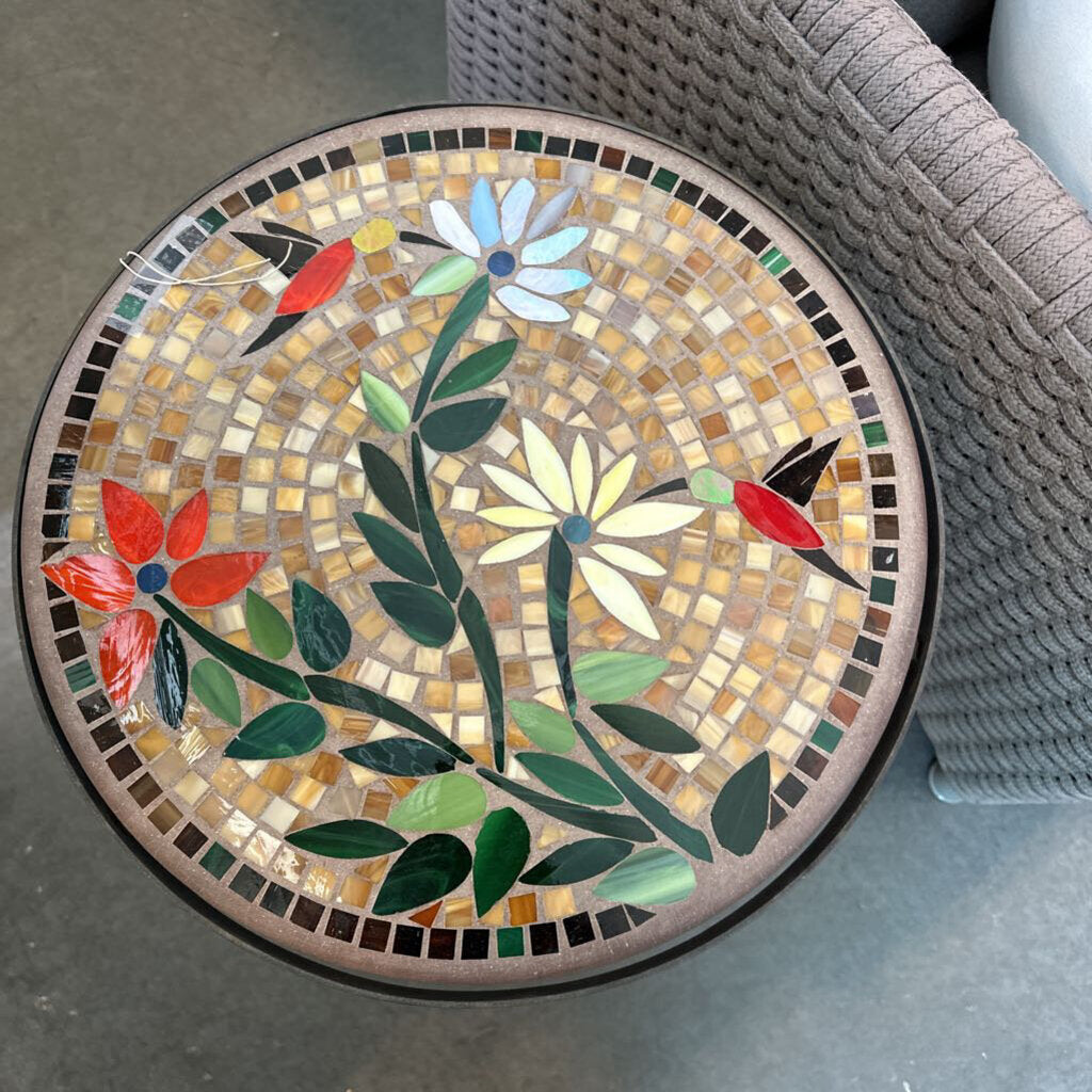 KNF Mosaic Round Side Table W/ Iron Base- 18X23H
