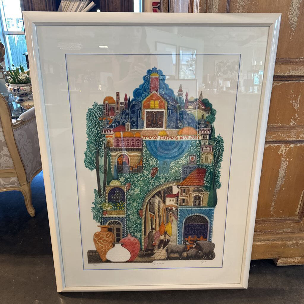 City Of Safed Signed Numbered Art By Amram Egbi - 36X2.5X49