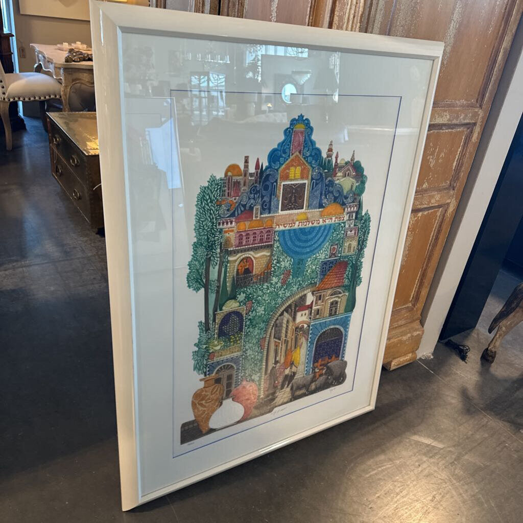 City Of Safed Signed Numbered Art By Amram Egbi - 36X2.5X49