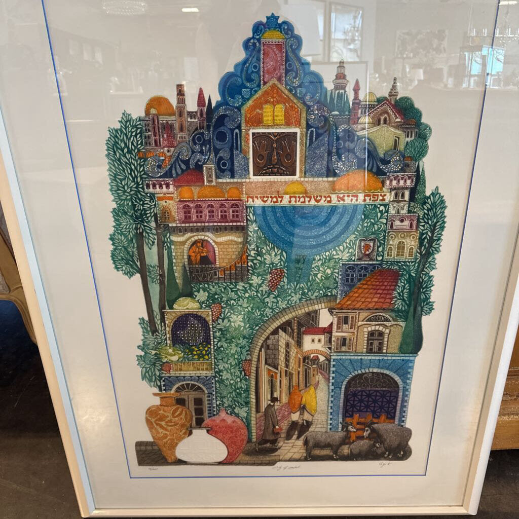 City Of Safed Signed Numbered Art By Amram Egbi - 36X2.5X49