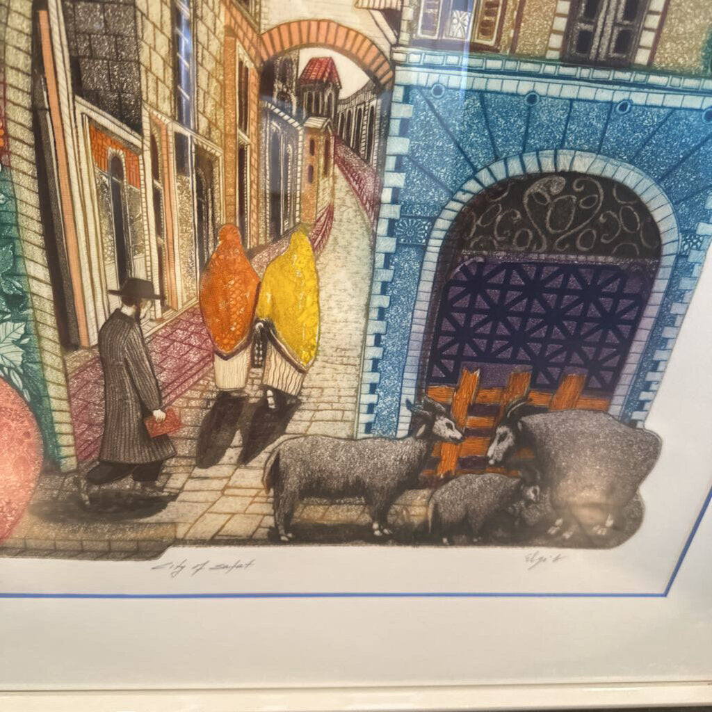 City Of Safed Signed Numbered Art By Amram Egbi - 36X2.5X49