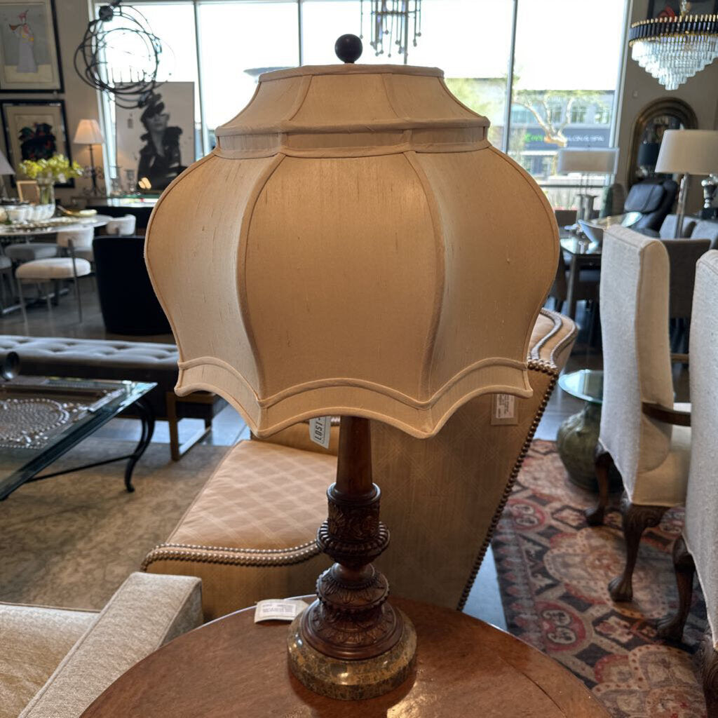 Maitland Smith Wood & Marble Lamp W/ Cream Shade - 32H