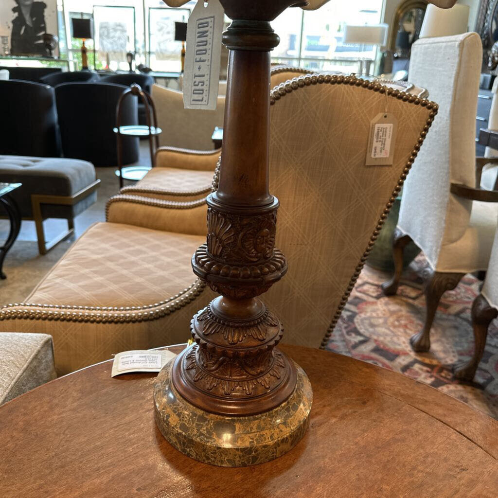 Maitland Smith Wood & Marble Lamp W/ Cream Shade - 32H
