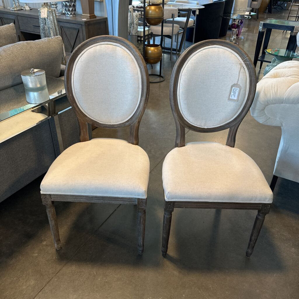 French Country Linen & Wood Side Chair - Pair - 18X20X40H