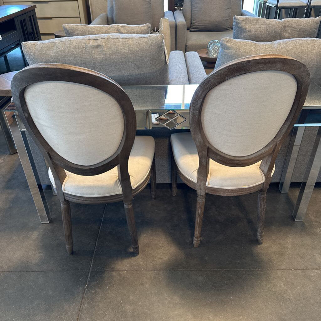 French Country Linen & Wood Side Chair - Pair - 18X20X40H