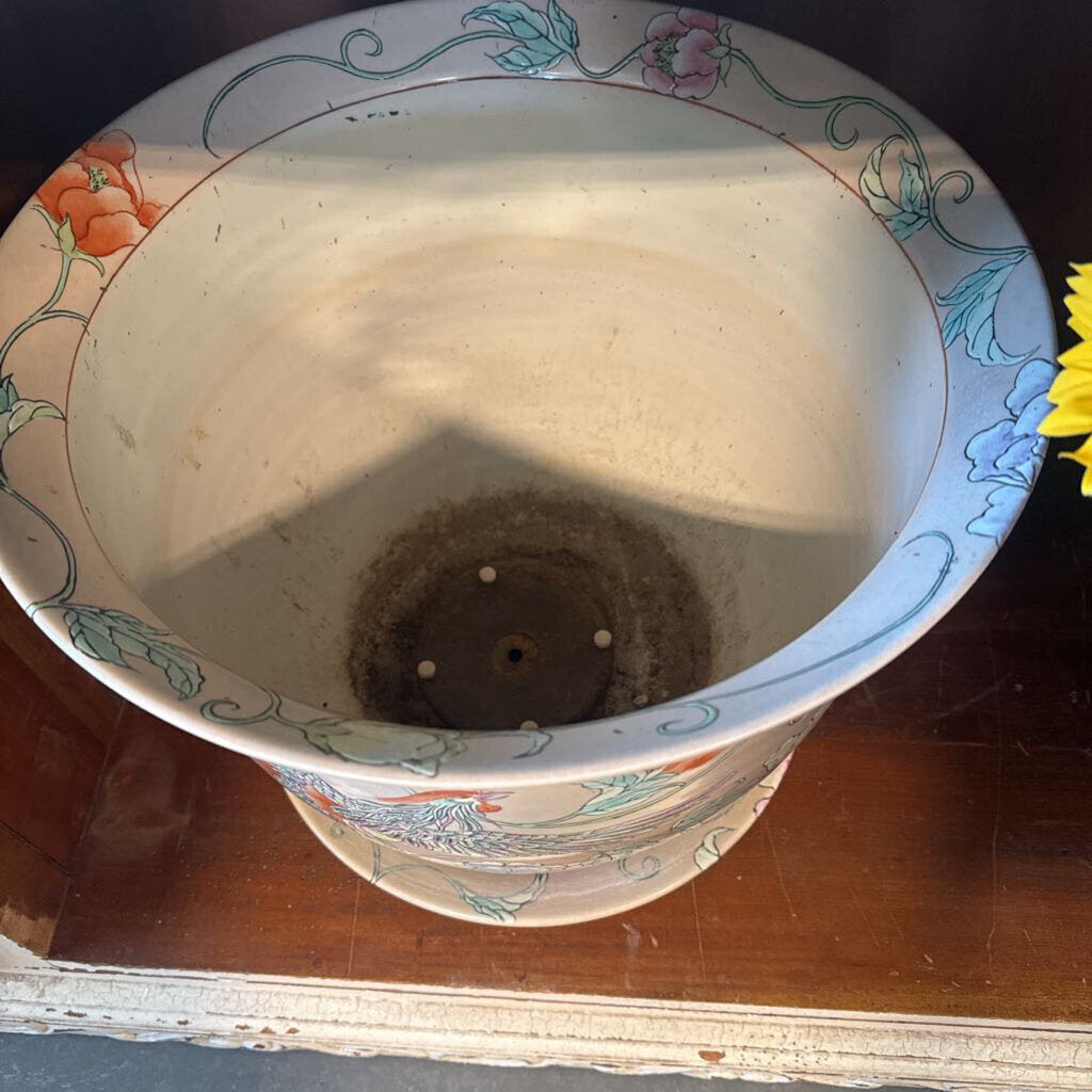 Vintage Chinoiserie Fishbowl W/ Drip Tray- 16.5X14.5H