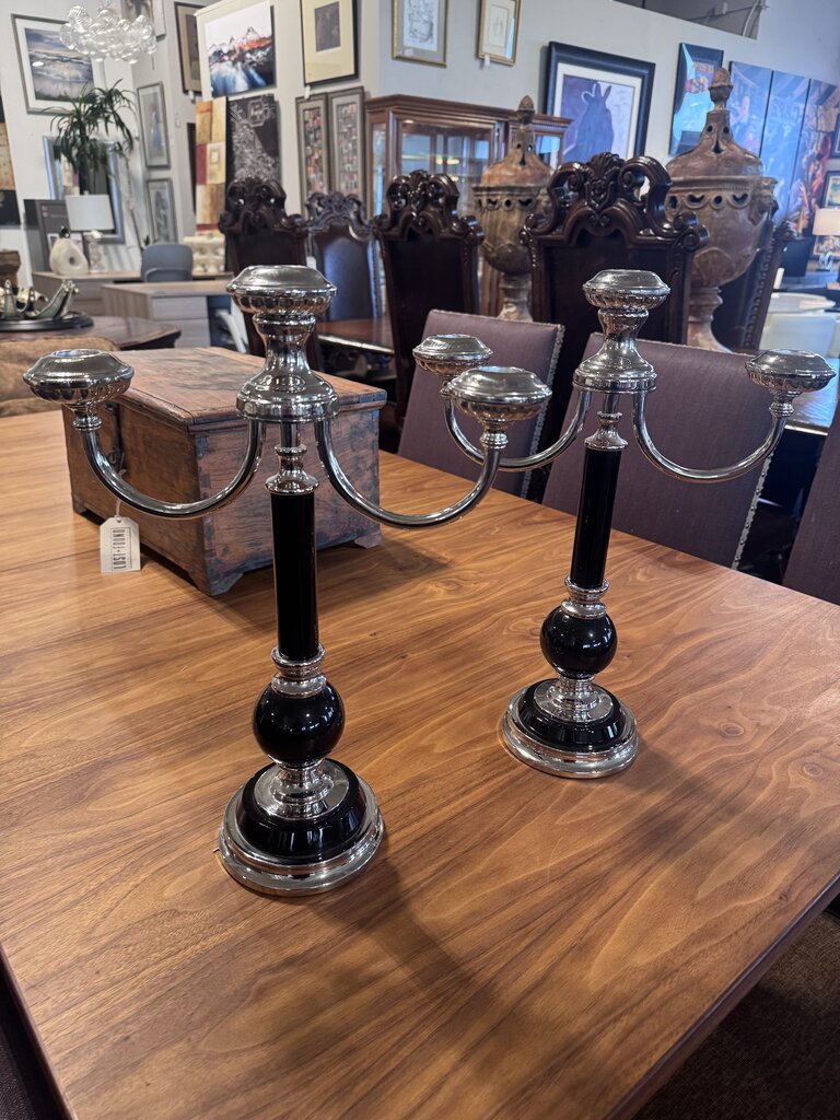Black & Chrome 3 Arm Candelabra-13X5X17- Pair
