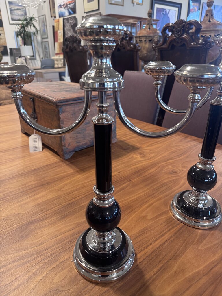 Black & Chrome 3 Arm Candelabra-13X5X17- Pair