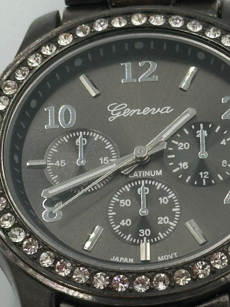 Geneva Platinum "Boyfriend" Style Rhinestone Watch (Model No: 9073)
