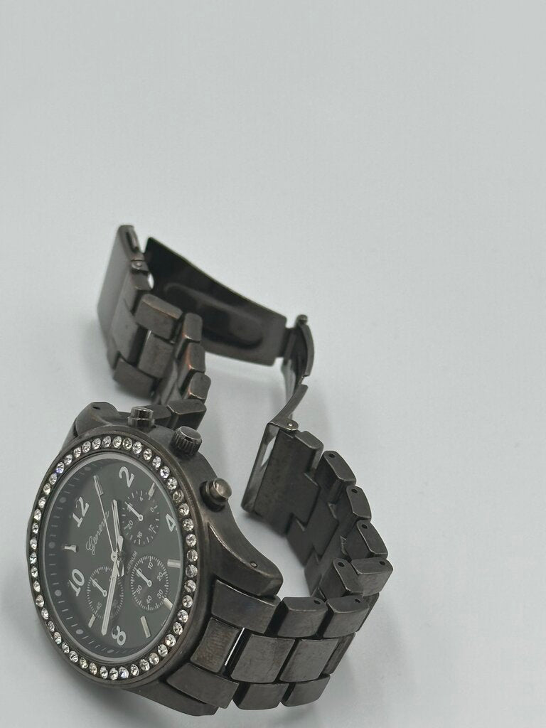 Geneva Platinum "Boyfriend" Style Rhinestone Watch (Model No: 9073)