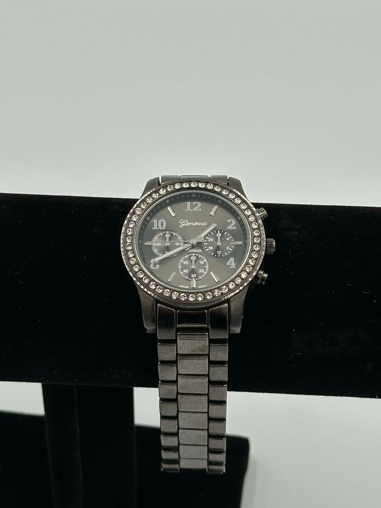 Geneva Platinum "Boyfriend" Style Rhinestone Watch (Model No: 9073)