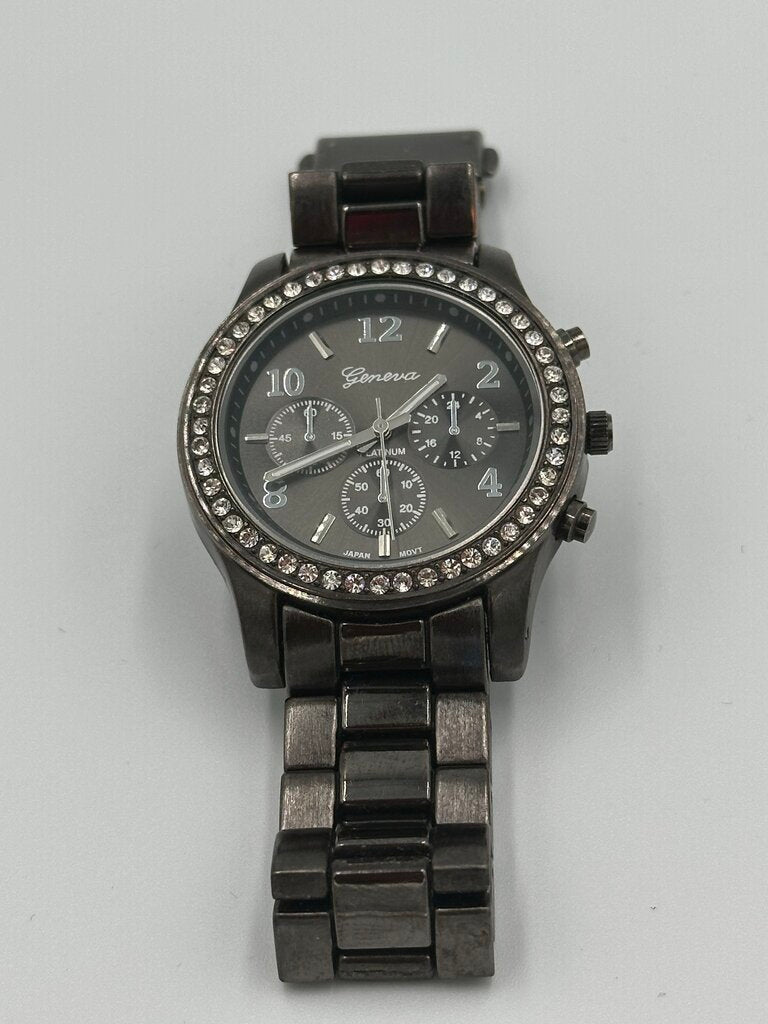 Geneva Platinum "Boyfriend" Style Rhinestone Watch (Model No: 9073)