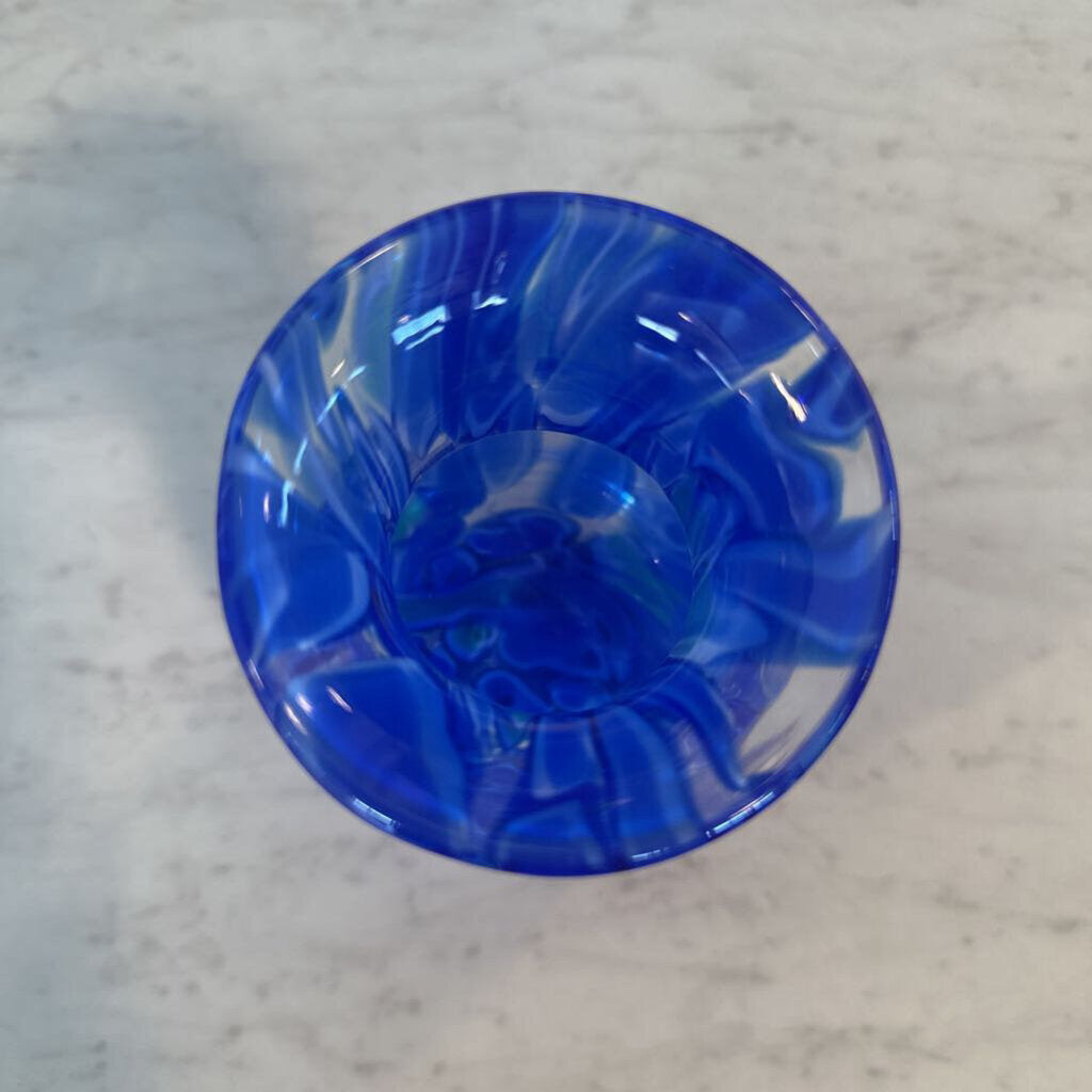 Blue Murano Style Glass Vase- 3.5X6H