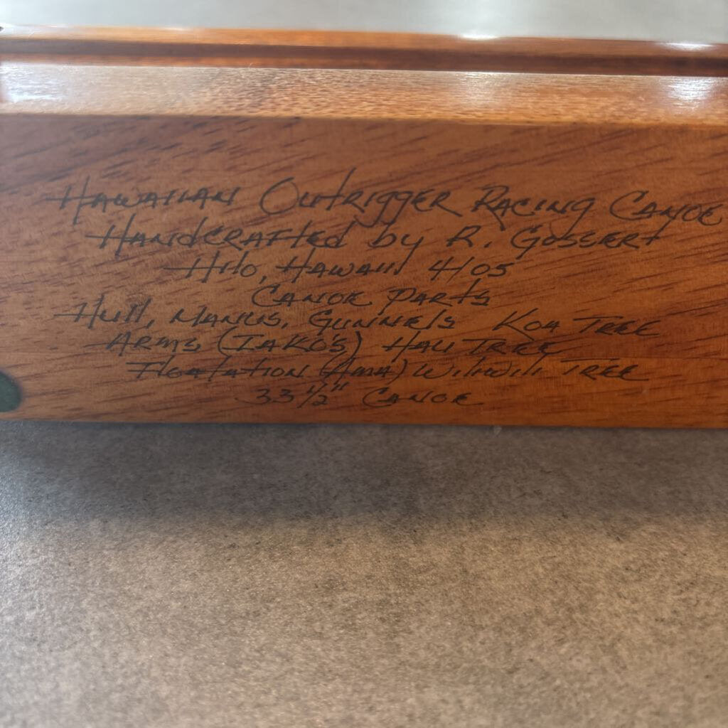 R. Gossert Handcrafted Koa Outrigger Racing Canoe - 33.5W