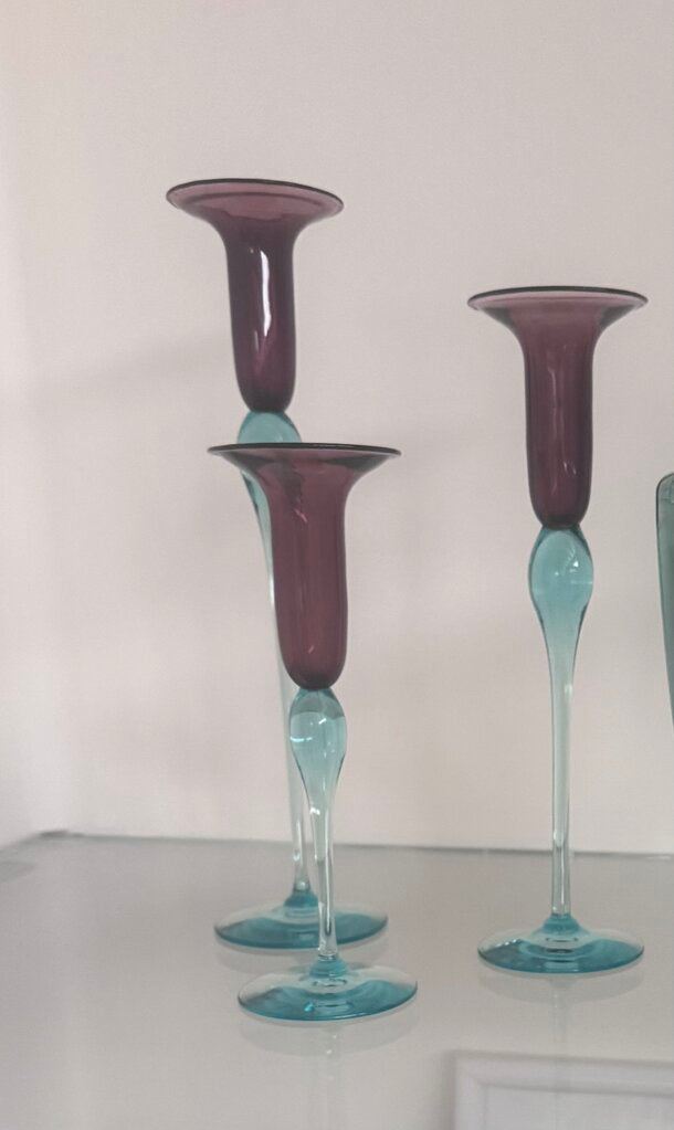 Royal Copenhagen Glass Candlesticks- Set of 3- 3X8, 3X10, 3X12