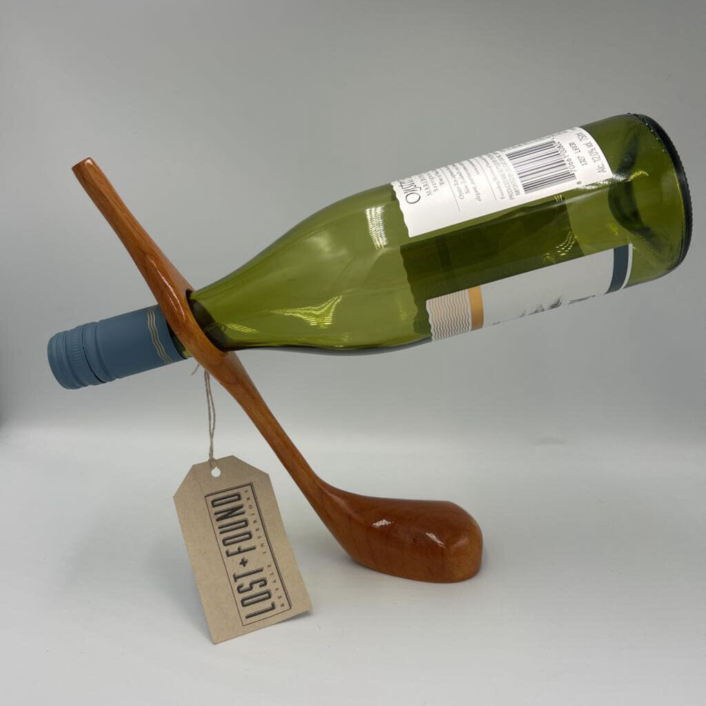 Artisan Carved Wood Golf Club Wine Bottle Holder- 4X2X10H