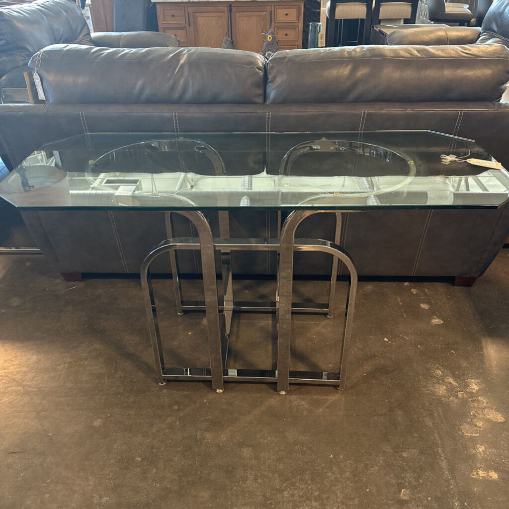 1970s Milo Baughman Style Chrome Console Table - 54X22X29