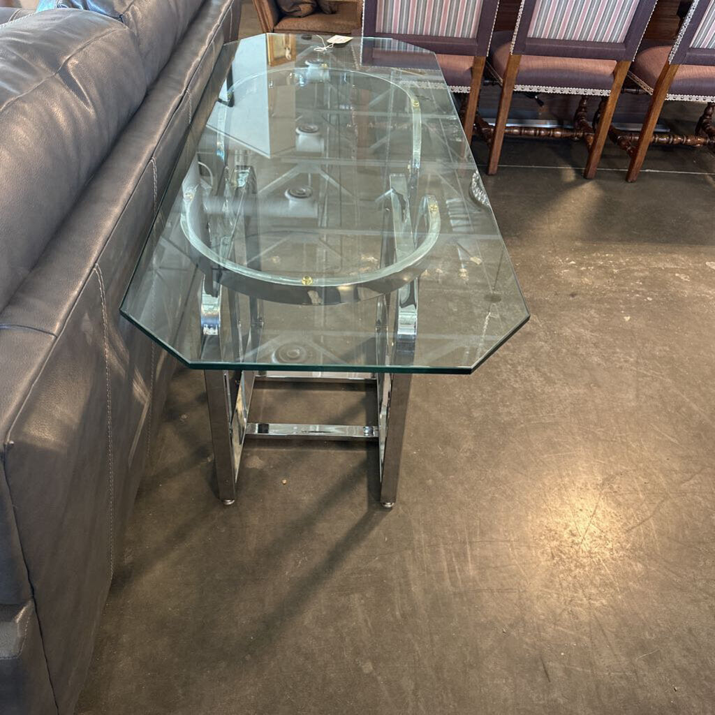1970s Milo Baughman Style Chrome Console Table - 54X22X29
