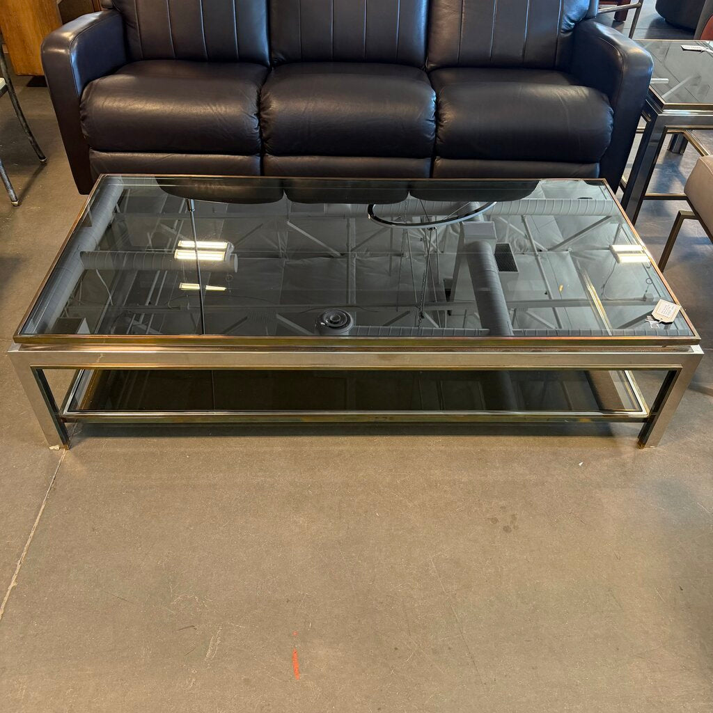 1970s Jean Charles Smoked Glass Coffee Table-63X31.5X15H