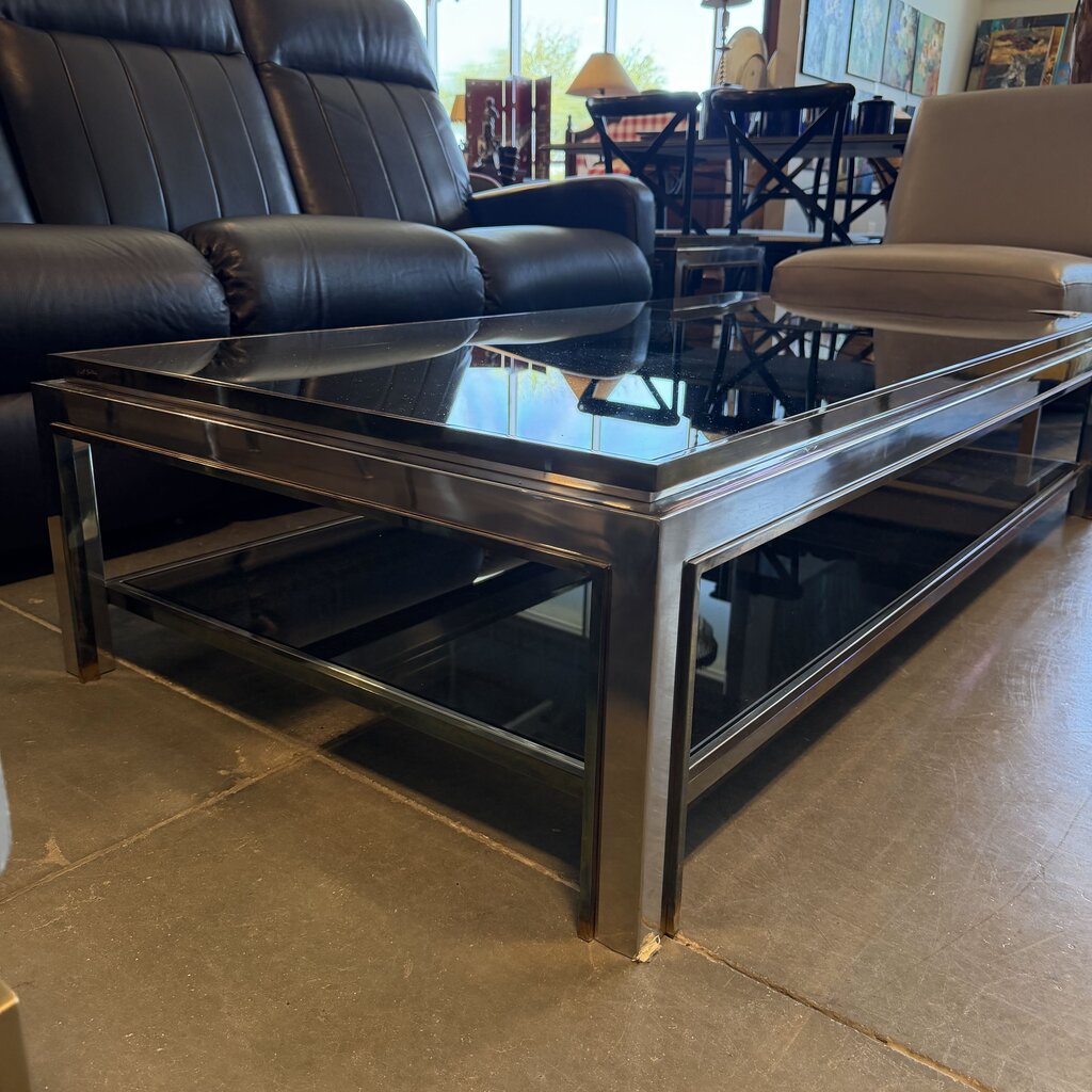 1970s Jean Charles Smoked Glass Coffee Table-63X31.5X15H