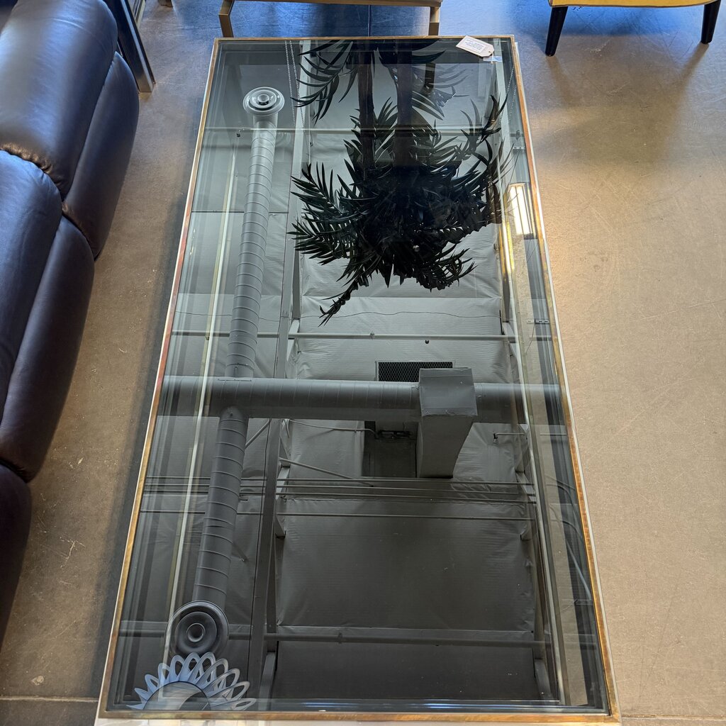 1970s Jean Charles Smoked Glass Coffee Table-63X31.5X15H