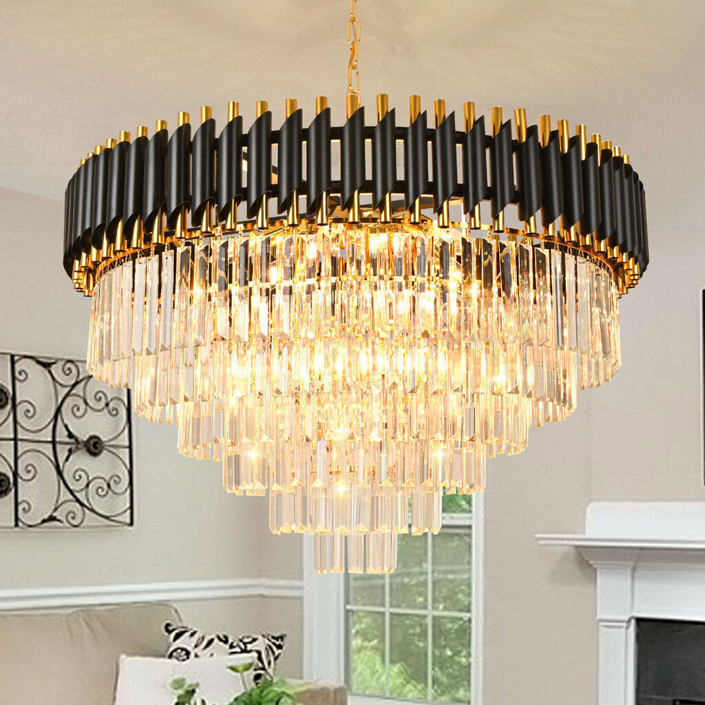 17 Light Tiered Black & Gold Chandelier- 32X20H
