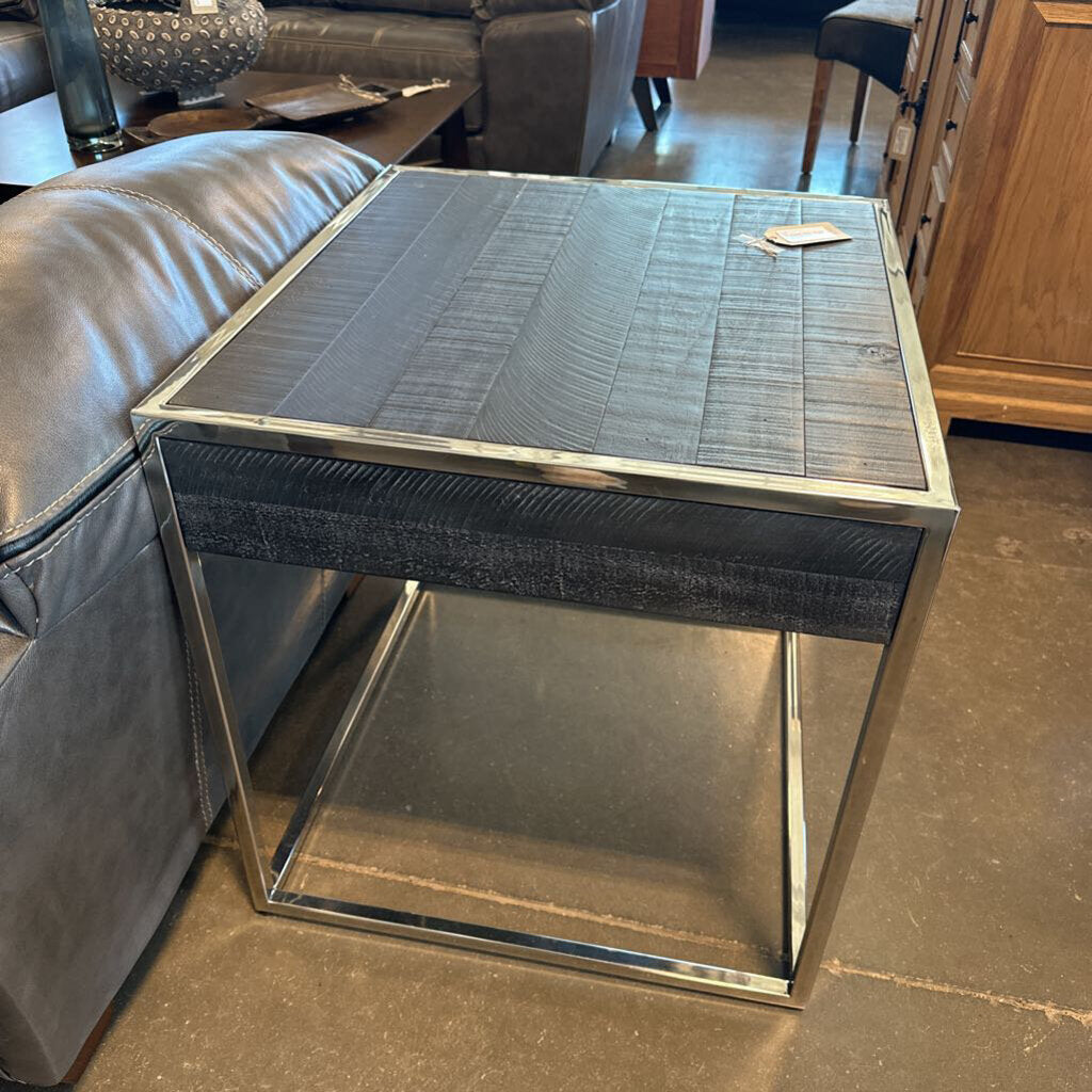 Bernhardt Grey Wood & Chrome Side Table- 24X26X25H