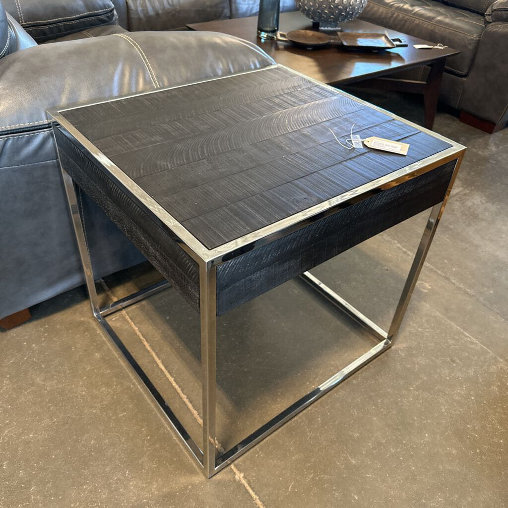 Bernhardt Grey Wood & Chrome Side Table- 24X26X25H
