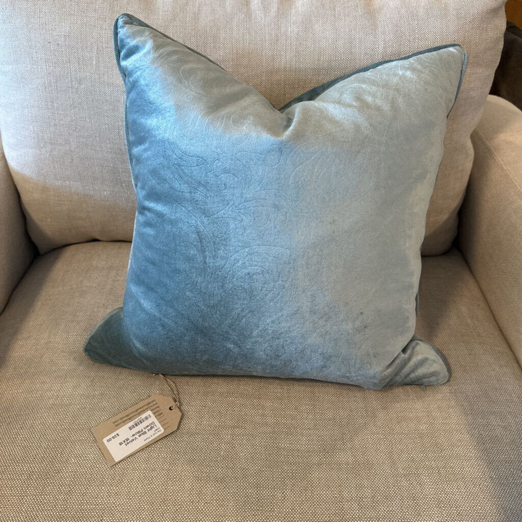 Light Blue Velvet Down Pillow- 18X18