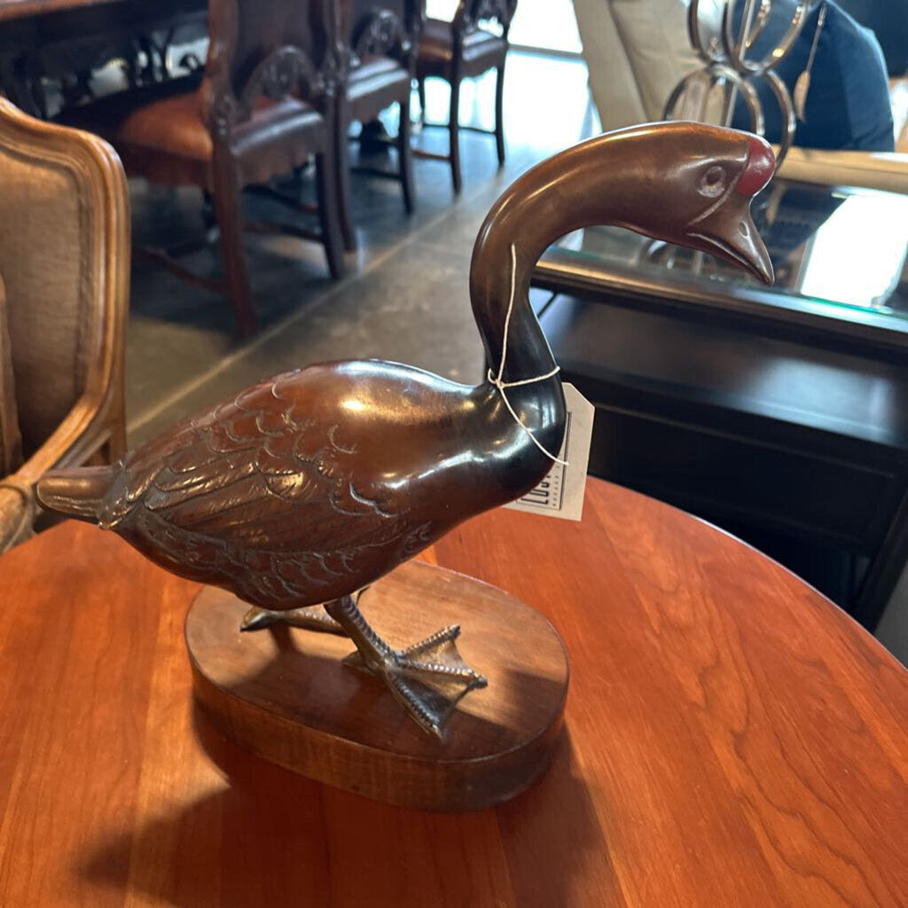 Vintage Japanese Bronze Duck On Wood- 13X6X13.5H