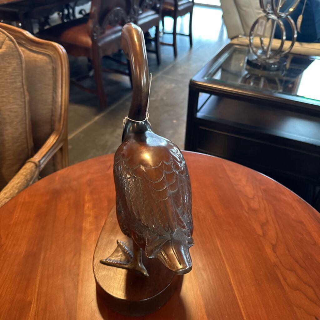 Vintage Japanese Bronze Duck On Wood- 13X6X13.5H