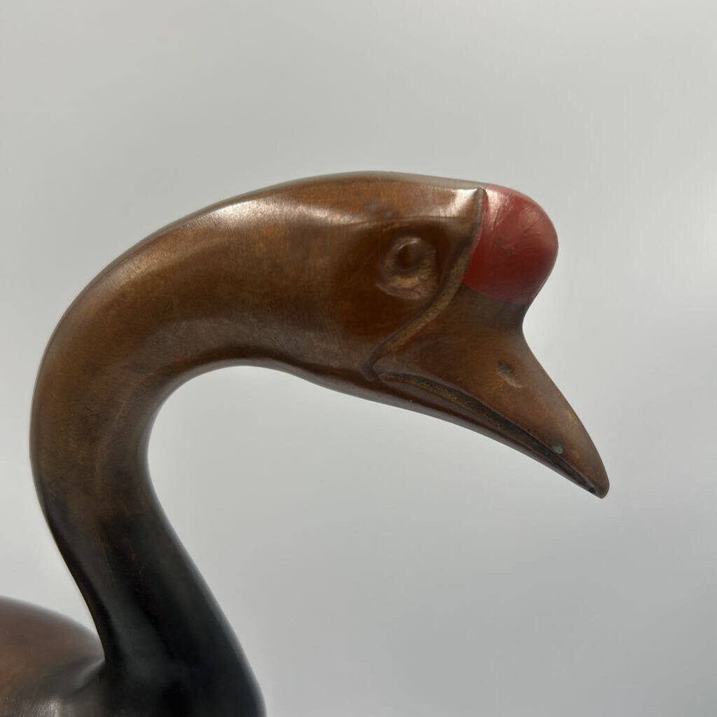 Vintage Japanese Bronze Duck On Wood- 13X6X13.5H