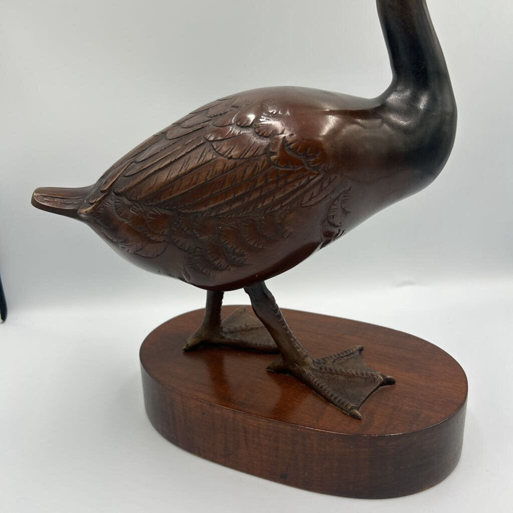 Vintage Japanese Bronze Duck On Wood- 13X6X13.5H