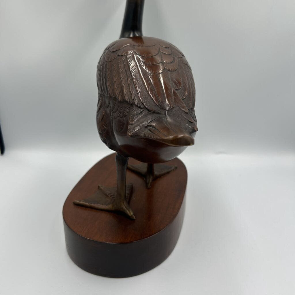 Vintage Japanese Bronze Duck On Wood- 13X6X13.5H