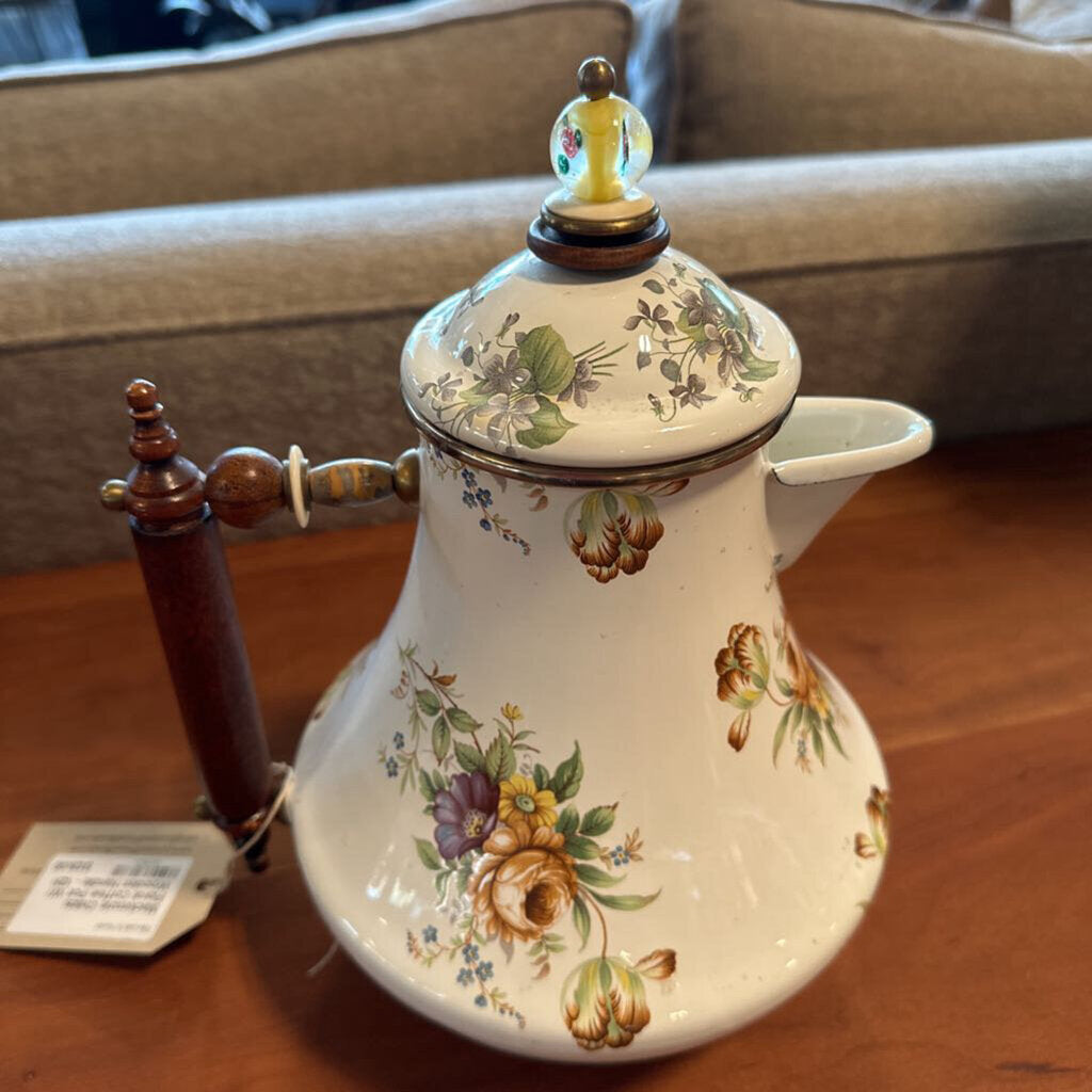 Mackenzie Childs Floral Coffee Pot W/ Wooden Handle - 12H