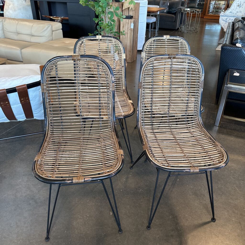 Rattan & Black Metal Dining Chairs - 18.5X22X35.5H-Set of 4