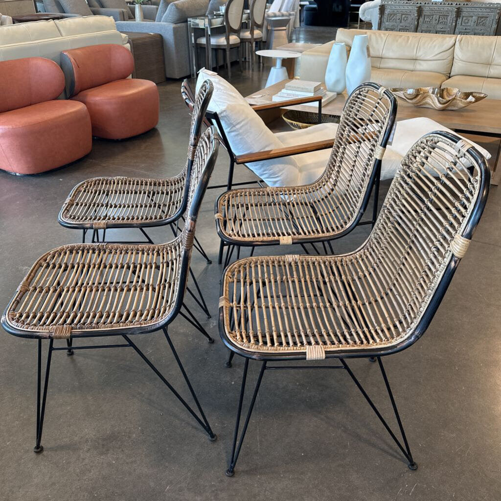 Rattan & Black Metal Dining Chairs - 18.5X22X35.5H-Set of 4