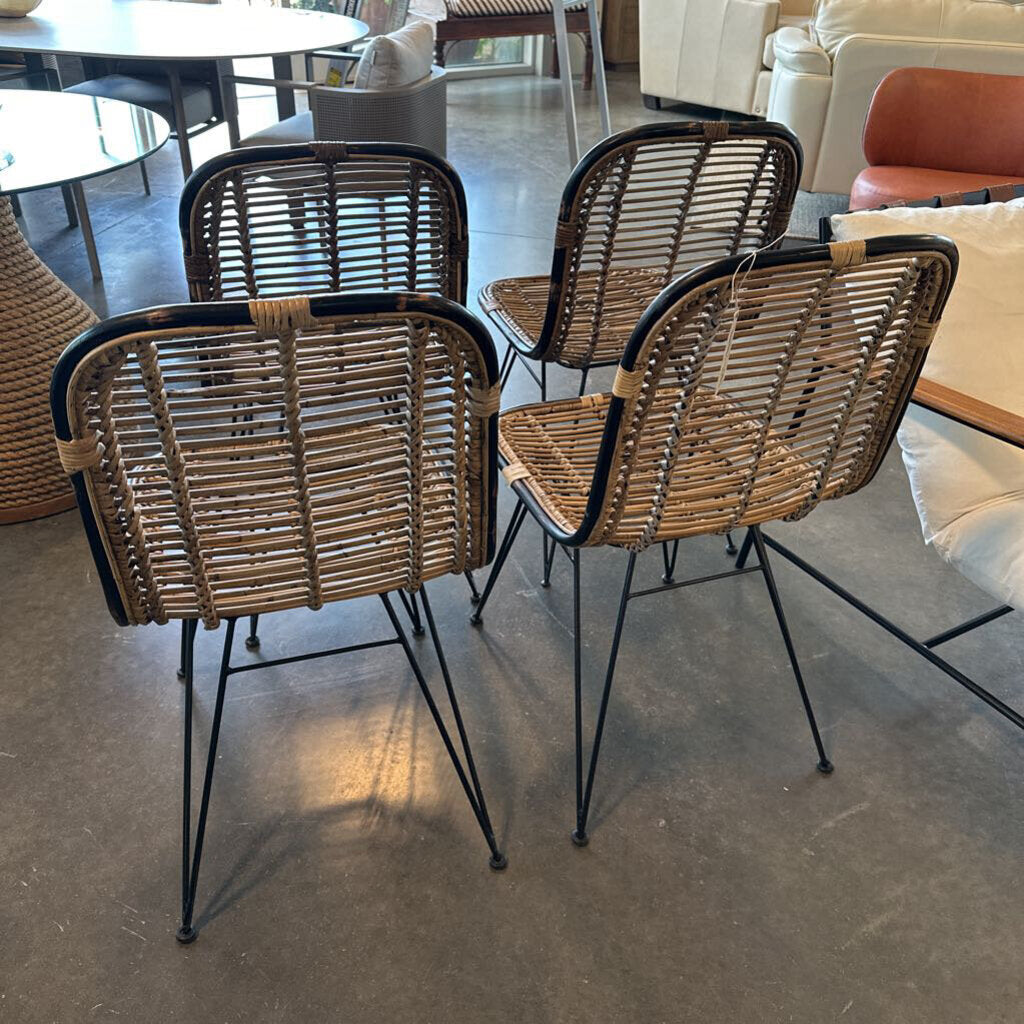 Rattan & Black Metal Dining Chairs - 18.5X22X35.5H-Set of 4