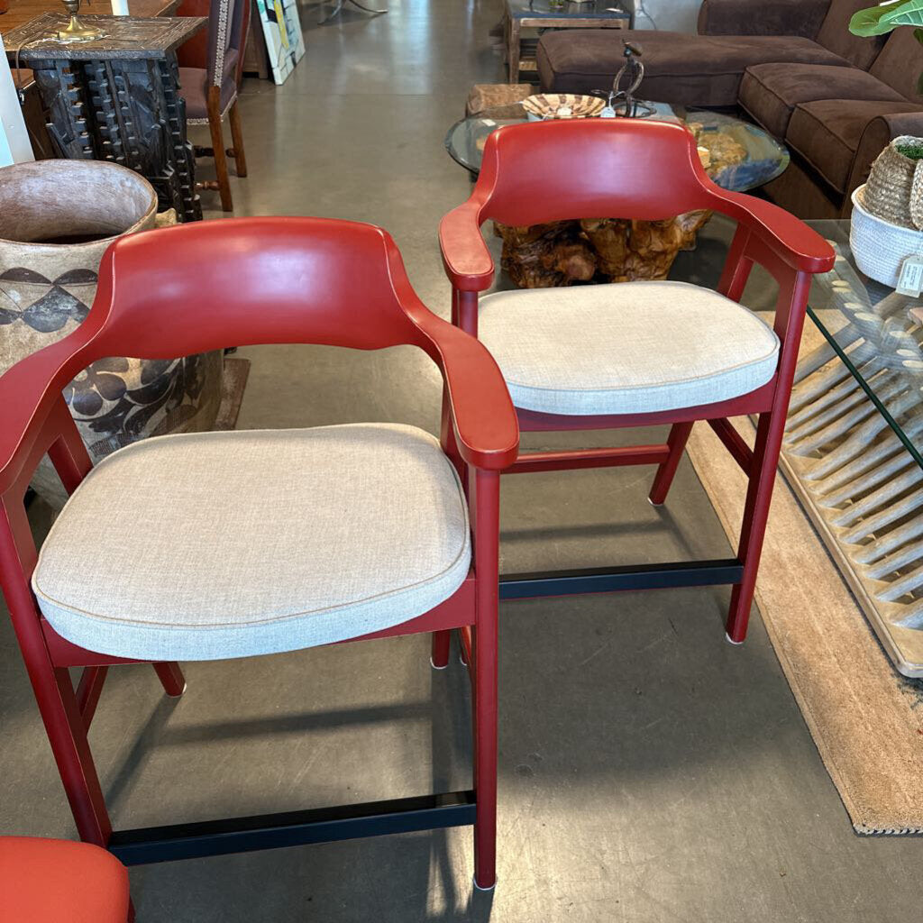 Red Wood Counter Stools - Pair - 25X20X37H