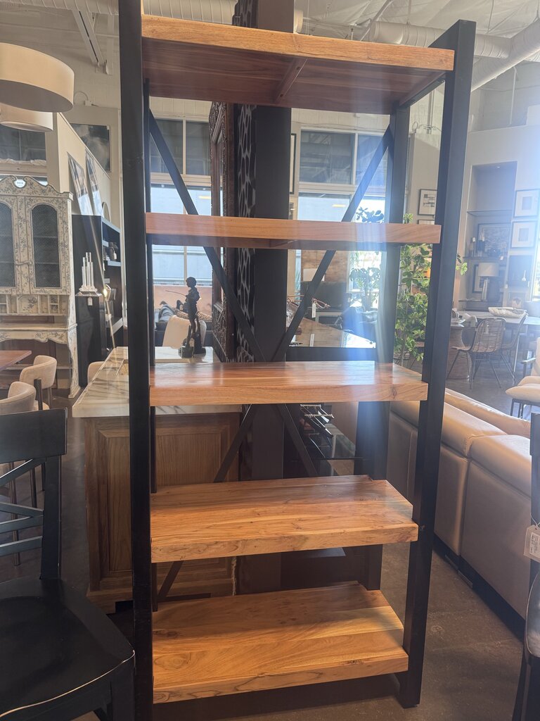 Wood & Black Metal Bookcase- 35X16X80H