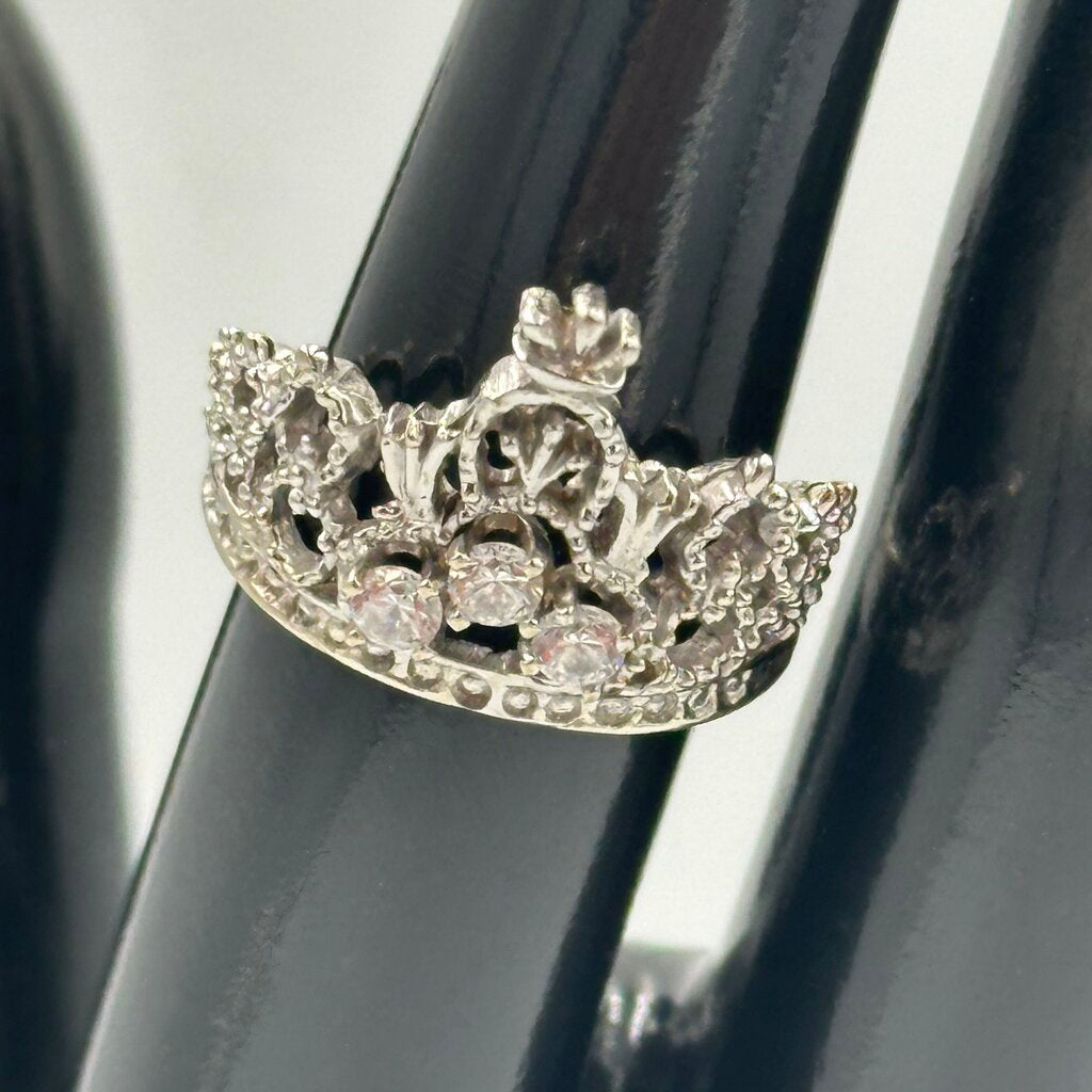 14k White Gold Crown Tiara Ring - Size 6.5