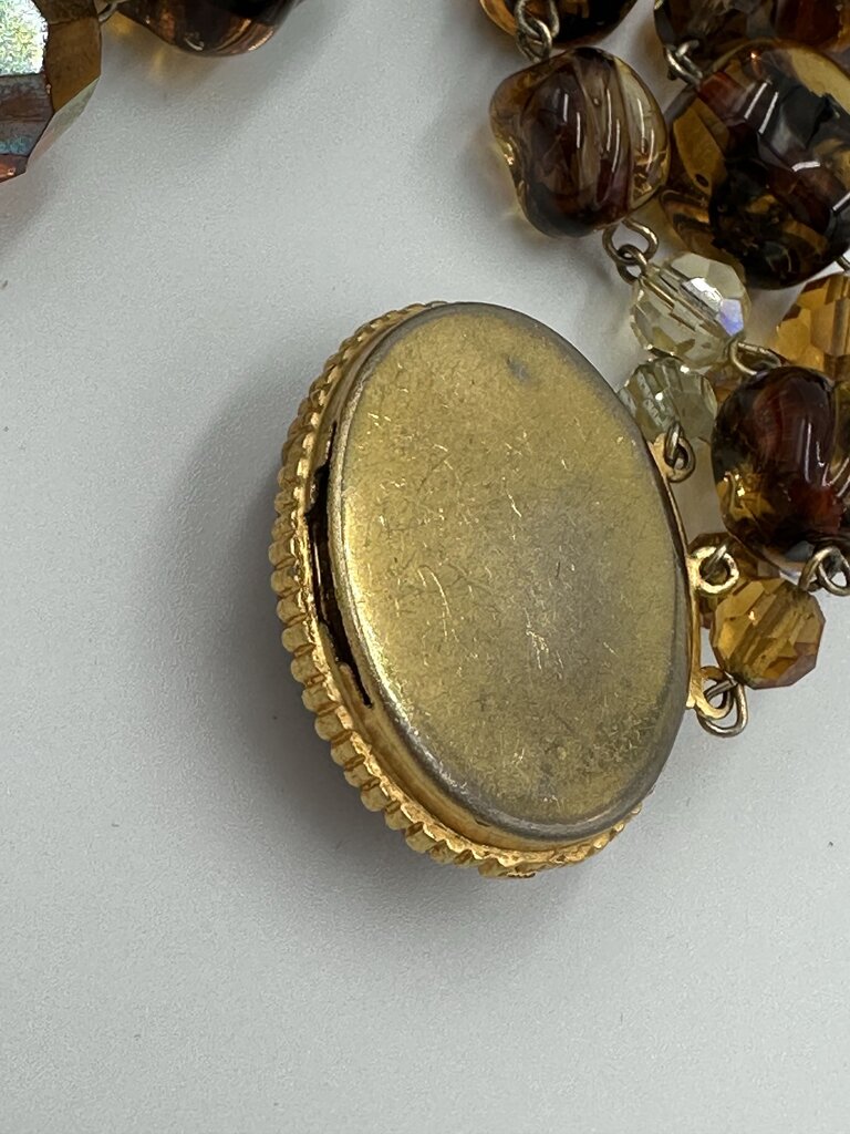 Vintage 1950s Triple-Strand Amber Glass Nugget Necklace