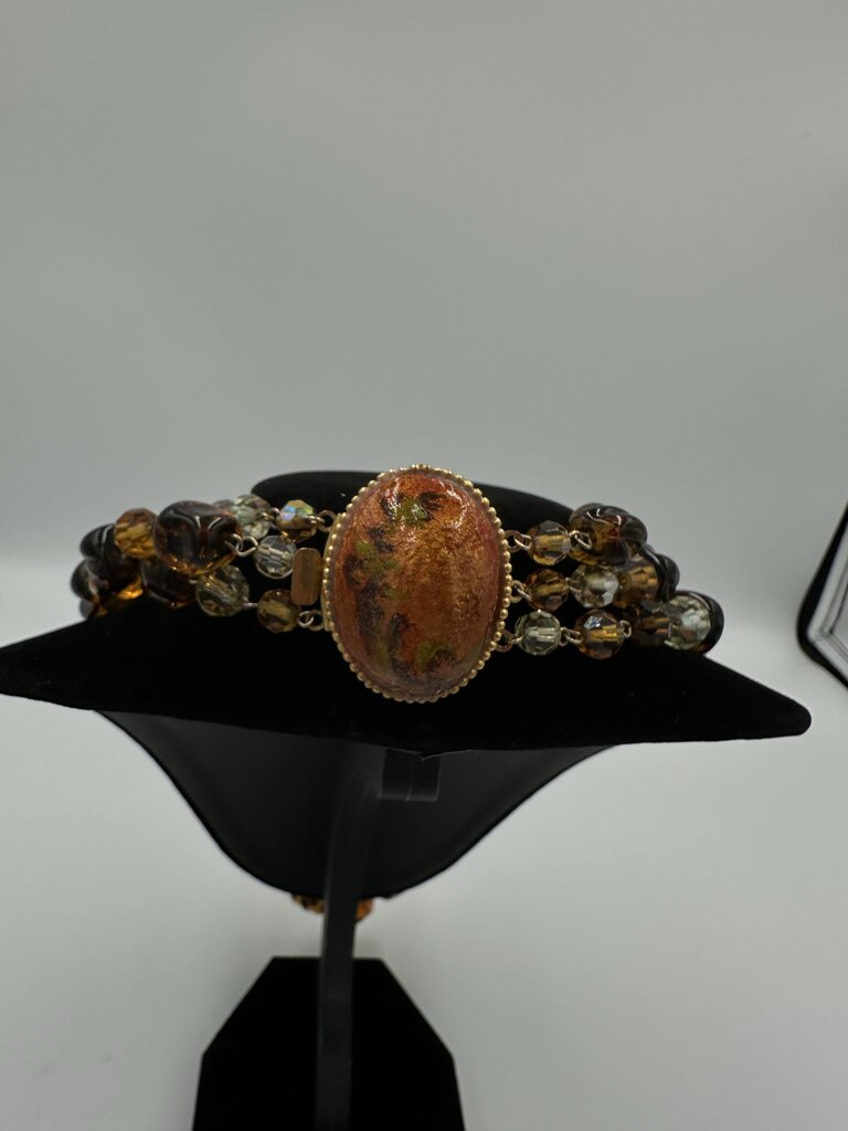 Vintage 1950s Triple-Strand Amber Glass Nugget Necklace